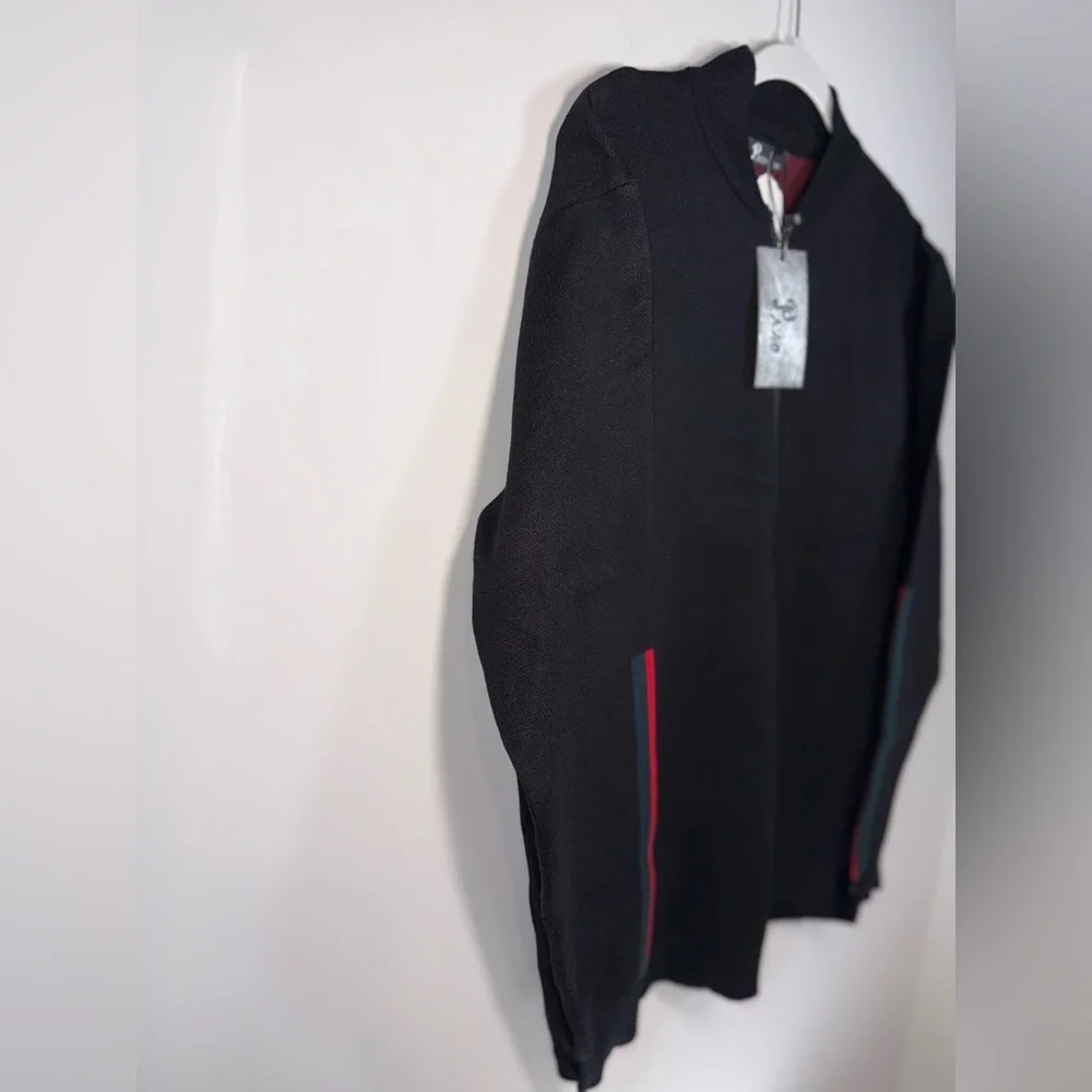 Designer Pazo Mens Black zip up Big/Tall Sweater with Stripes size 2xl NWT